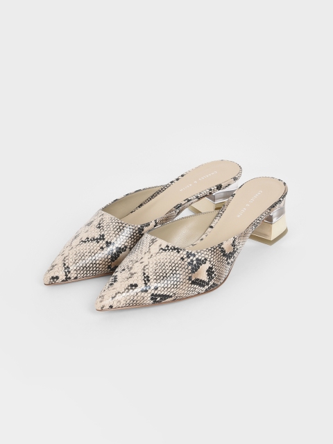 

CHARLES & KEITH Women Beige & Black Printed Mules