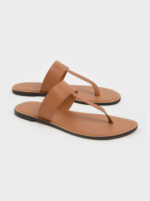 

CHARLES & KEITH Women Tan Brown Solid T-Strap Flats