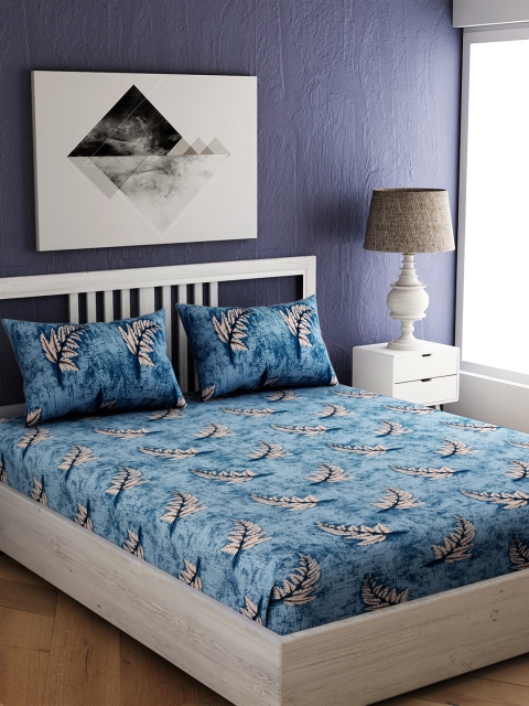 

EverHOME Blue & Black Floral 144 TC Cotton 1 King Bedsheet with 2 Pillow Covers