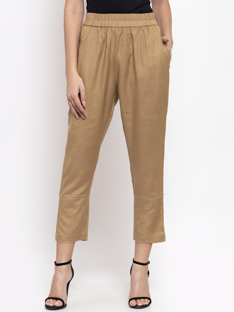 

THE SILHOUETTE STORE Women Beige Slim Fit Solid Cigarette Trousers