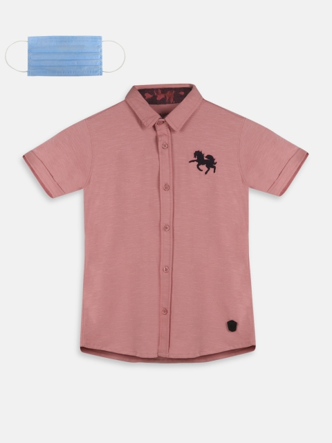 

Lil Tomatoes Boys Peach-Coloured Regular Fit Solid Casual Shirt