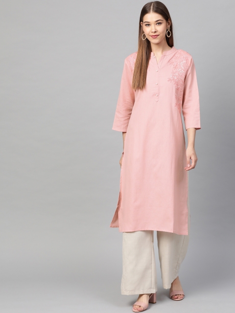

Laado - Pamper Yourself Women Pink Solid Straight Sustainable Kurta
