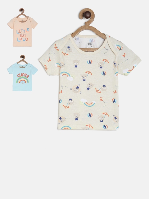 

MINI KLUB Infant Boys Pack of 3 Printed Envelope Neck Pure Cotton T-shirt, Off white