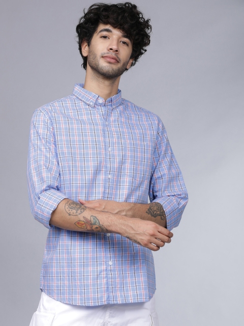 

HIGHLANDER Men Blue & White Slim Fit Checked Casual Shirt