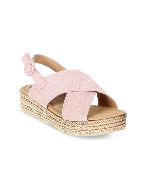 

Flat n Heels Women Pink Solid Suede Espadrille Flatforms