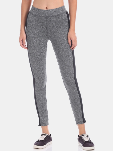

Sugr Women Grey & Black Striped Panelled Heathered Active Leggings