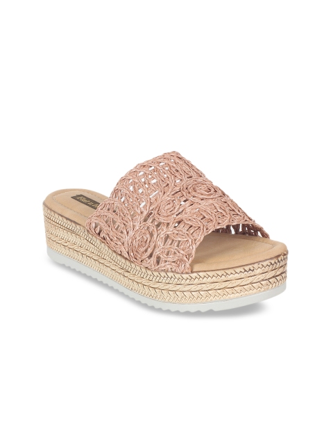 

Flat n Heels Women Pink Woven Design Mules