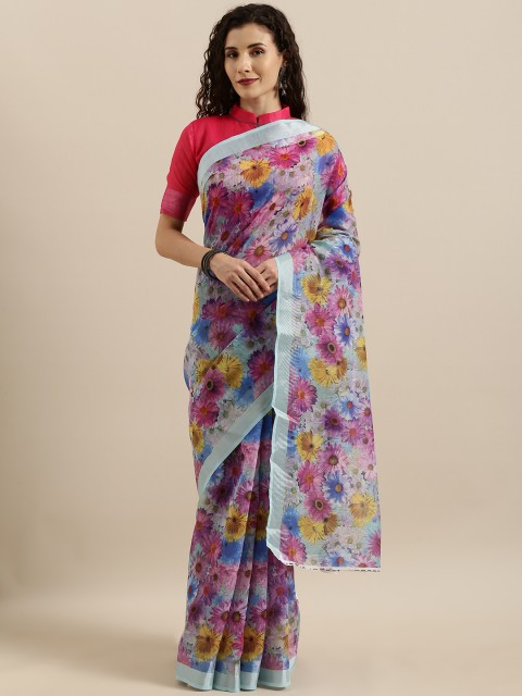 

SHAVYA Multicoloured Printed Pure Linen Saree, Multi