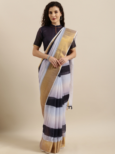 

SHAVYA Black & White Pure Linen Printed Saree