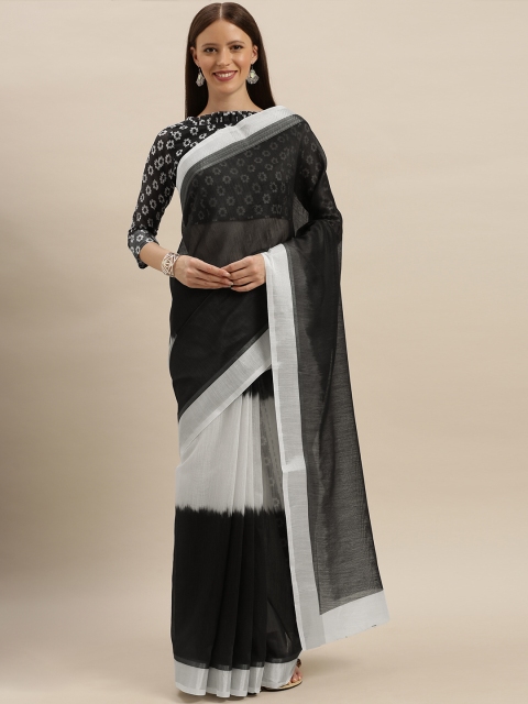 

SHAVYA Black & White Pure Linen Colourblocked Saree