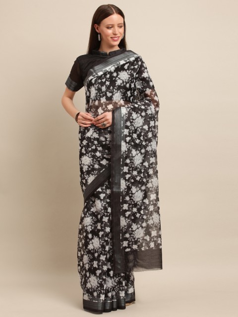 

SHAVYA Black & White Pure Linen Printed Saree