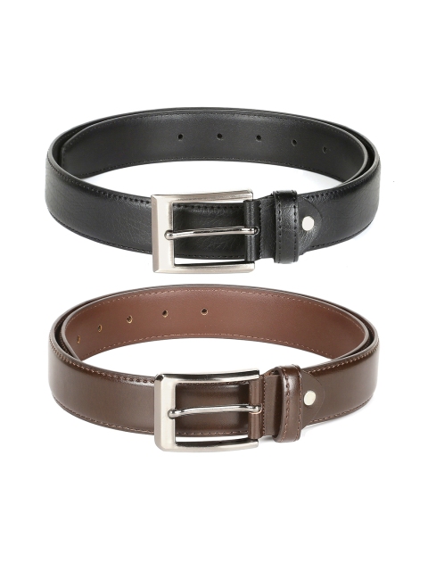 

CRUSSET Men Set Of 2 Black & Brown Solid Belts