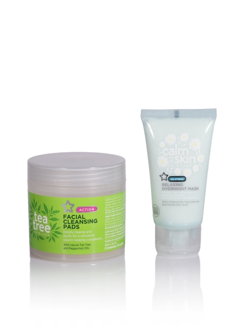 

Superdrug Unisex Set of Relaxing Overnight Mask & Tea Tree Facial Cleansing Pads, Green