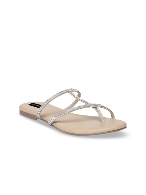 

Milano Torre Women Beige Embellished PU Open Toe Flats