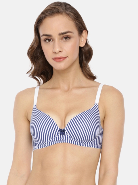 

Macrowoman W-Series White & Navy Blue Printed Non-Wired Non Padded Everyday Bra MW4003