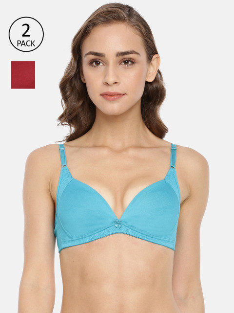 

Macrowoman W-Series Pack Of 2 Solid Non-Wired Non Padded T-shirt Bra MW1105-MA, Maroon