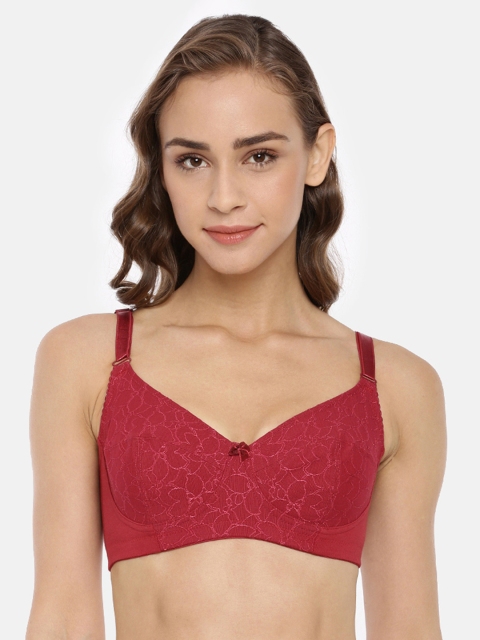 

Macrowoman W-Series Maroon Self Design Non-Wired Non Padded Everyday Bra MW1082