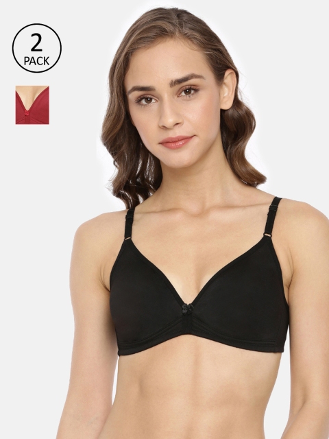 

Macrowoman W-Series Pack of 2 Solid Non-Wired Non Padded Everyday Bras, Black