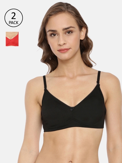 

Macrowoman W-Series Pack of 2 Black & Red Solid Non-Wired Non Padded Beginners Bra