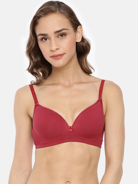

Macrowoman W-Series Maroon Solid Non-Wired Lightly Padded T-shirt Bra MW1304