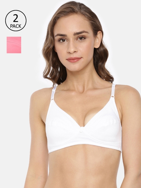 

Macrowoman W-Series Pack of 2 White & Pink Solid Non-Wired Non Padded T-shirt Bra