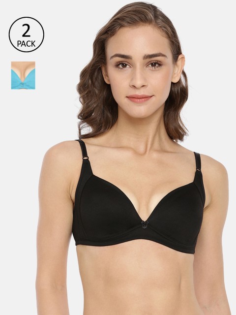

Macrowoman W-Series Pack Of 2 Solid Non-Wired Non Padded T-shirt Bras MW1105, Black