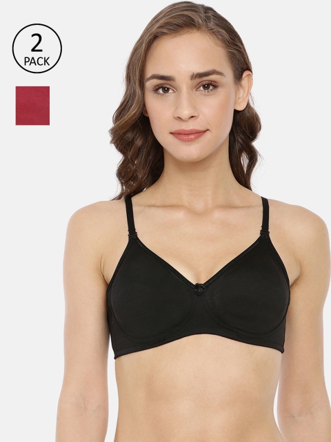 

Macrowoman W-Series Pack Of 2 Solid Non-Wired Non Padded Bralette Bras, Maroon
