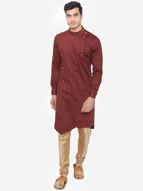 

Manyavar Men Maroon & Gold-Toned Printed Straight Kurta