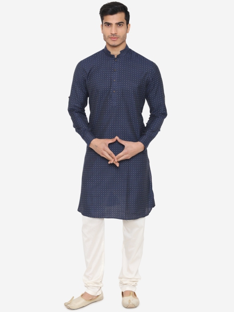 

Manyavar Men Navy Blue Printed Straight Kurta