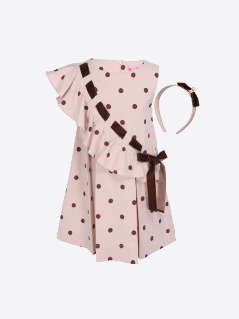 

CUTECUMBER Girls Pink Printed Fit and Flare Dress, Nude