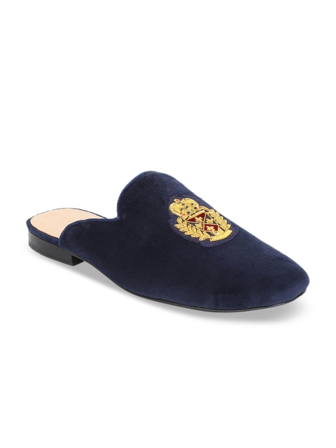 

MOURETTI Men Navy Blue Solid Mules