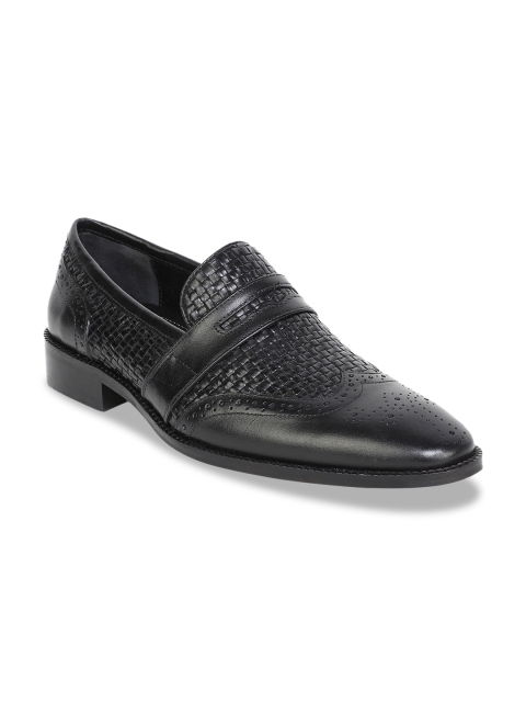 

MOURETTI Men Black NOIR AGUDO WOVEN SADDLE Leather Loafers
