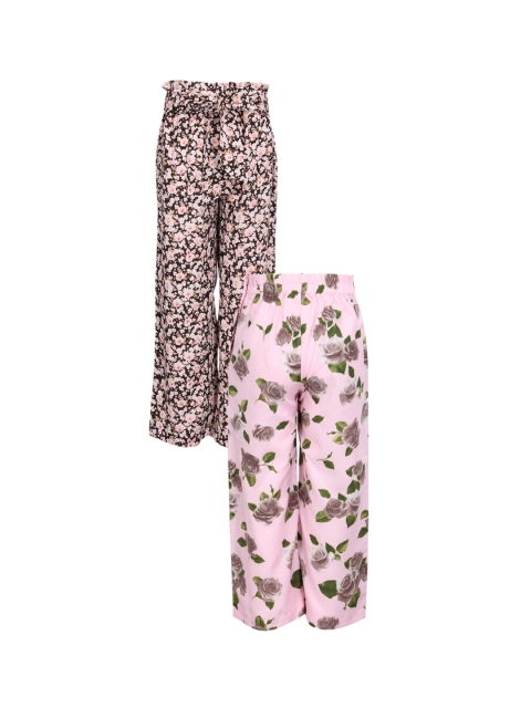 

CUTECUMBER Girls Set Of 2 Regular Fit Floral Print Parallel Trousers, Pink