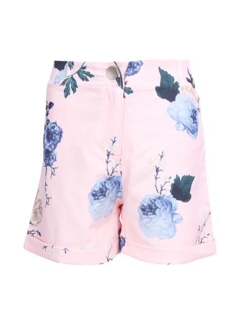 

CUTECUMBER Girls Pink & Blue Floral Printed Regular Fit Regular Shorts