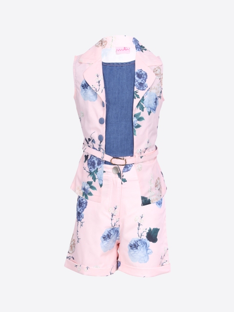 

CUTECUMBER Girls Pink & Blue Printed Top with Shorts