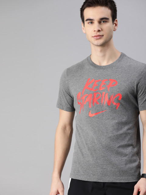 

Nike Men Grey Printed Dri-FIT DFCT VERBIAGE Round Neck Training T-shirt