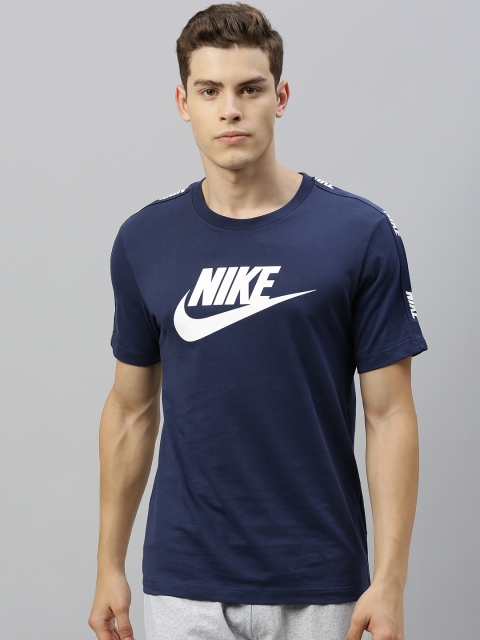 

Nike Men Navy Blue Printed AS M NSW HYBRID SS TEE Round Neck T-shirt