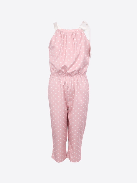 

CUTECUMBER Girls Pink & White Printed Culotte Jumpsuit