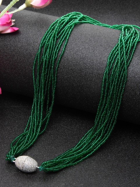 

emerald string Women Green Silver Plated Handcrafted Necklace