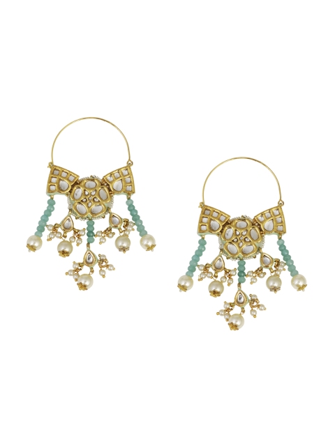 

DUGRISTYLE Green & Gold-Toned Kundan Floral Drop Earrings