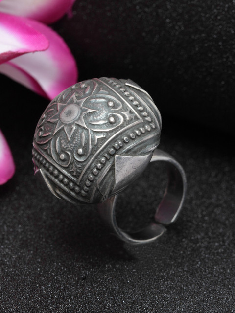 

DUGRISTYLE 92.5 Sterling Silver-Plated Ball-Shaped Handcrafted Adjustable Finger Ring