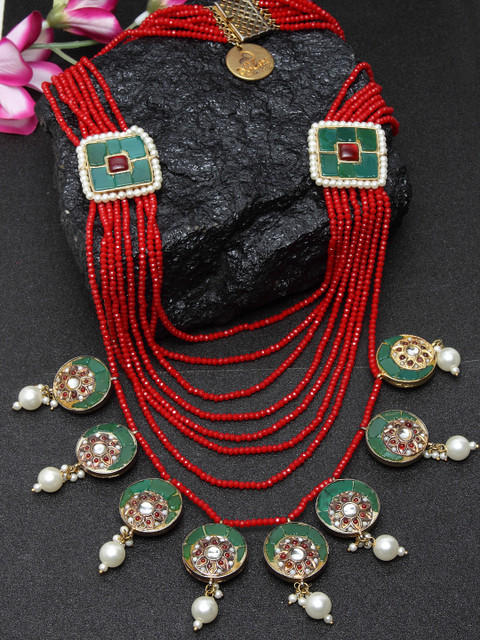 

DUGRISTYLE Sterling Silver Gold-Plated Handcrafted Necklace, Red