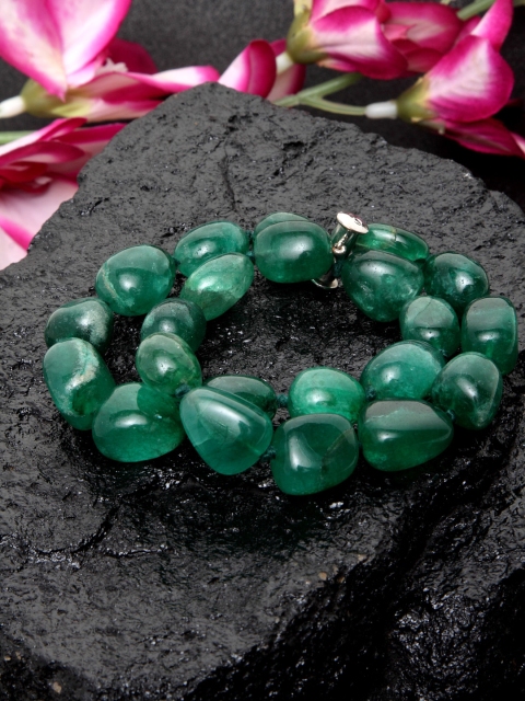 

DUGRISTYLE Women Green Silver-Plated Handcrafted Wraparound Bracelet