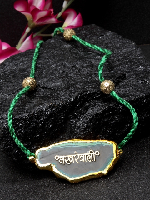 

Firoza Nakrewali Gold-Plated & Green Handcrafted Agate Stone Engraved Necklace