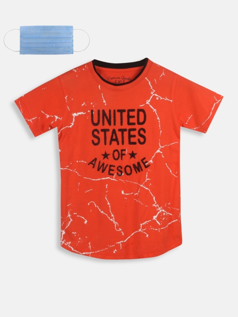

Lil Tomatoes Boys Orange Printed Round Neck T-shirt