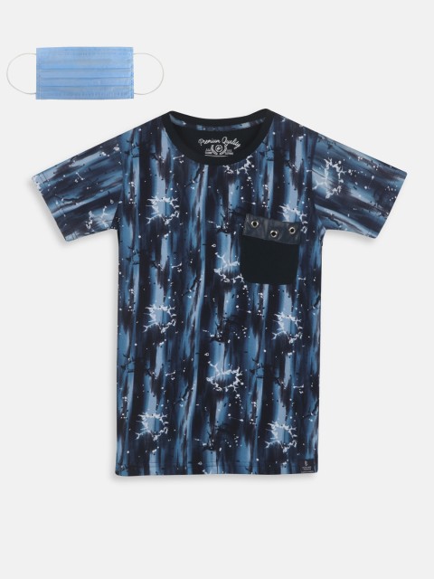 

Lil Tomatoes Boys Navy Blue Printed Round Neck T-shirt