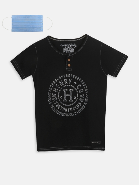 

Lil Tomatoes Boys Black Printed Henley Neck T-shirt