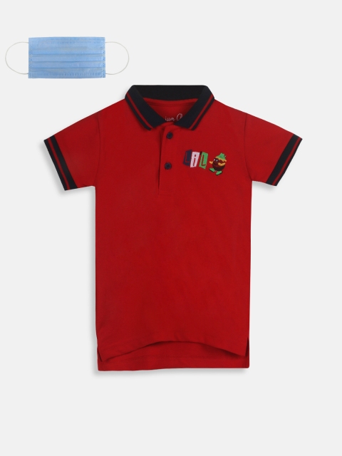 

Lil Tomatoes Boys Red Solid Polo Collar T-shirt With Face Mask