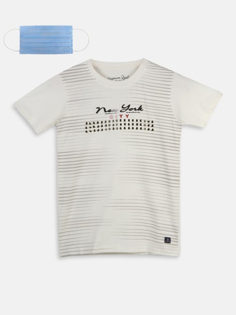

Lil Tomatoes Boys Cream-Coloured Printed Round Neck T-shirt