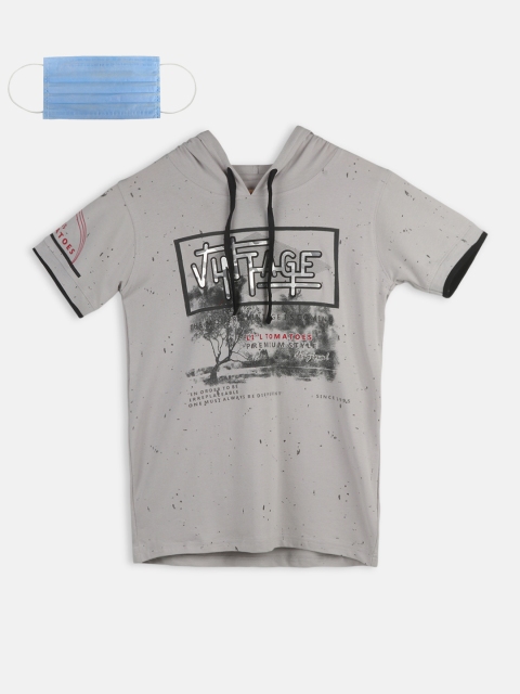 

Lil Tomatoes Boys Grey Printed Hood T-shirt